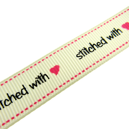 Bertie's Ivory "Stitched with Love" - 16mm Wide - Grosgrain - BTB014 - ThreadandTrimmings