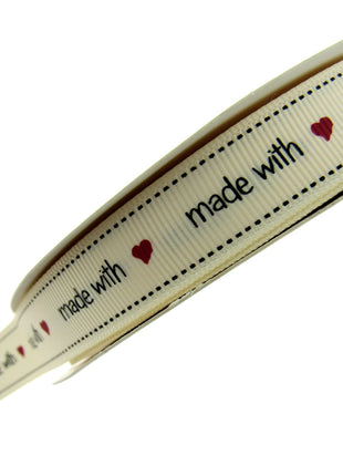 Bertie's Ivory "Made with Love" - 16mm Wide - Grosgrain - BTB037 - ThreadandTrimmings