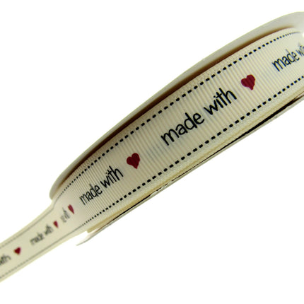 Bertie's Ivory "Made with Love" - 16mm Wide - Grosgrain - BTB037 - ThreadandTrimmings