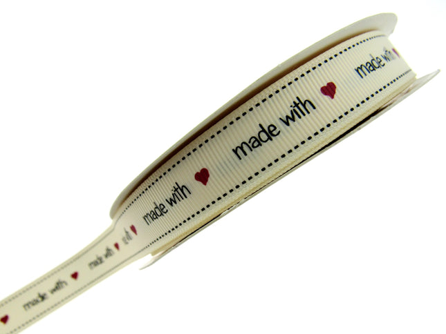 Bertie's Ivory "Made with Love" - 16mm Wide - Grosgrain - BTB037 - ThreadandTrimmings