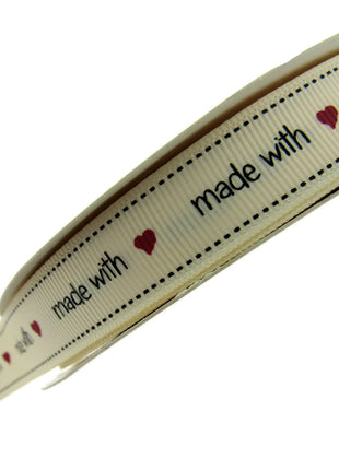 Bertie's Ivory "Made with Love" - 16mm Wide - Grosgrain - BTB037 - ThreadandTrimmings