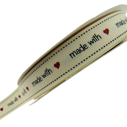 Bertie's Ivory "Made with Love" - 16mm Wide - Grosgrain - BTB037 - ThreadandTrimmings