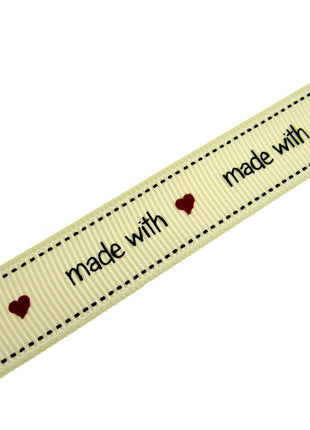 Bertie's Ivory "Made with Love" - 16mm Wide - Grosgrain - BTB037 - ThreadandTrimmings