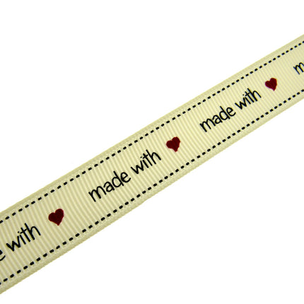 Bertie's Ivory "Made with Love" - 16mm Wide - Grosgrain - BTB037 - ThreadandTrimmings