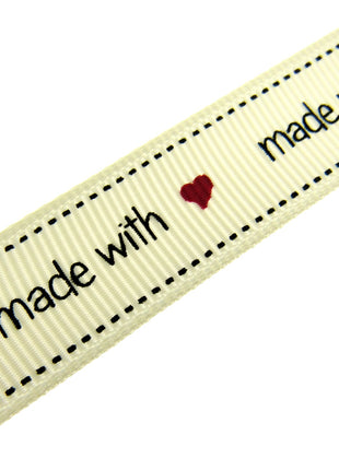 Bertie's Ivory "Made with Love" - 16mm Wide - Grosgrain - BTB037 - ThreadandTrimmings