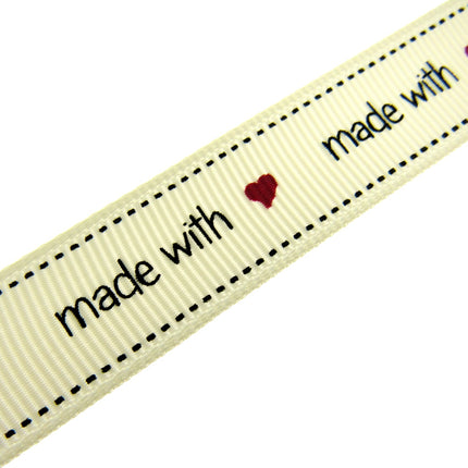 Bertie's Ivory "Made with Love" - 16mm Wide - Grosgrain - BTB037 - ThreadandTrimmings
