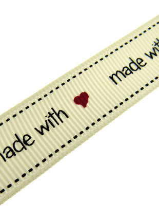 Bertie's Ivory "Made with Love" - 16mm Wide - Grosgrain - BTB037 - ThreadandTrimmings
