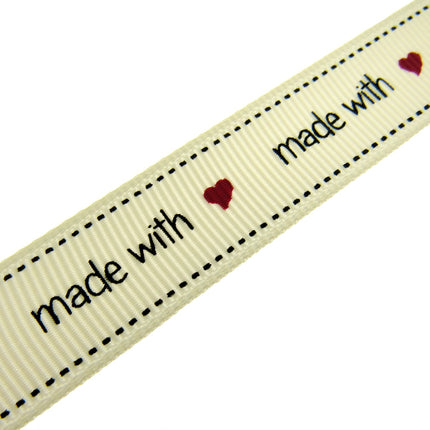 Bertie's Ivory "Made with Love" - 16mm Wide - Grosgrain - BTB037 - ThreadandTrimmings