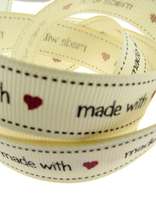 Bertie's Ivory "Made with Love" - 16mm Wide - Grosgrain - BTB037 - ThreadandTrimmings