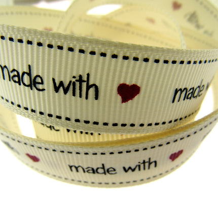 Bertie's Ivory "Made with Love" - 16mm Wide - Grosgrain - BTB037 - ThreadandTrimmings