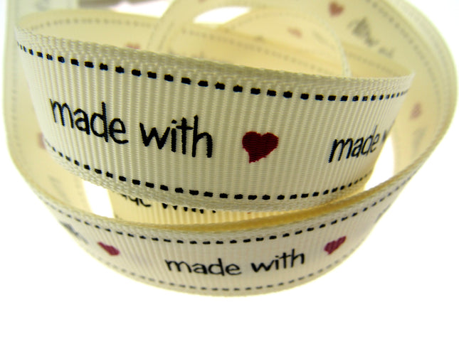Bertie's Ivory "Made with Love" - 16mm Wide - Grosgrain - BTB037 - ThreadandTrimmings