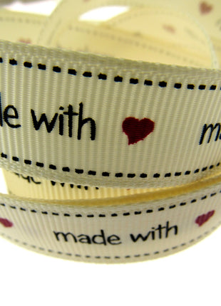 Bertie's Ivory "Made with Love" - 16mm Wide - Grosgrain - BTB037 - ThreadandTrimmings