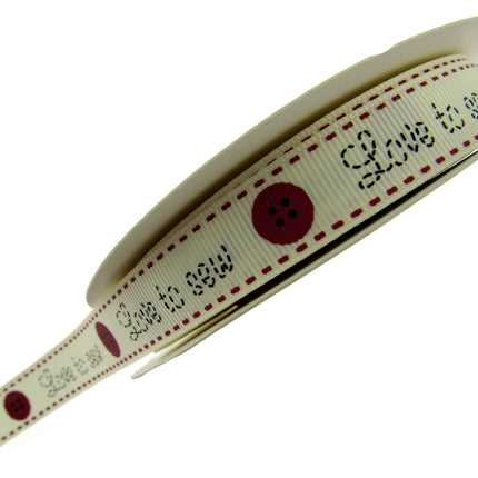 Bertie's Ivory "Love to Sew" - 16mm Wide - Grosgrain - BTB042