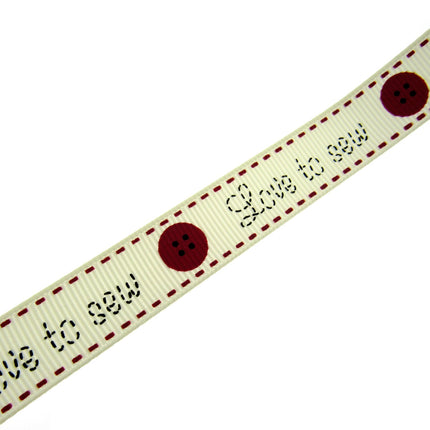 Bertie's Ivory "Love to Sew" - 16mm Wide - Grosgrain - BTB042