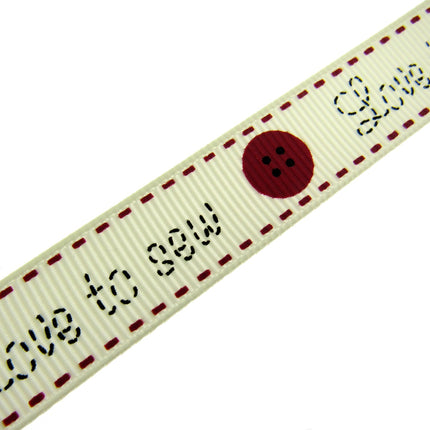 Bertie's Ivory "Love to Sew" - 16mm Wide - Grosgrain - BTB042