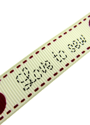 Bertie's Ivory "Love to Sew" - 16mm Wide - Grosgrain - BTB042