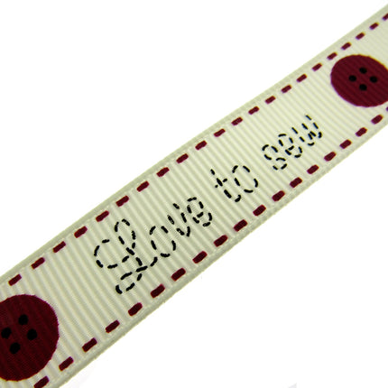 Bertie's Ivory "Love to Sew" - 16mm Wide - Grosgrain - BTB042