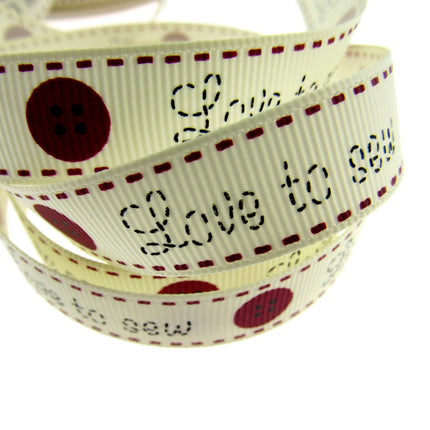 Bertie's Ivory "Love to Sew" - 16mm Wide - Grosgrain - BTB042