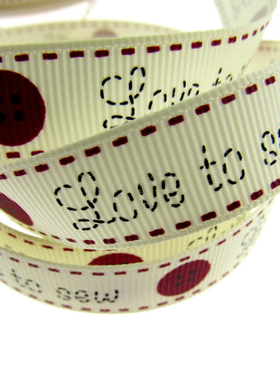 Bertie's Ivory "Love to Sew" - 16mm Wide - Grosgrain - BTB042