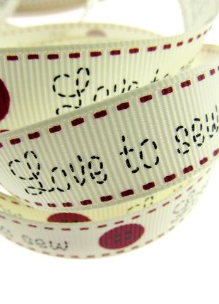 Bertie's Ivory "Love to Sew" - 16mm Wide - Grosgrain - BTB042