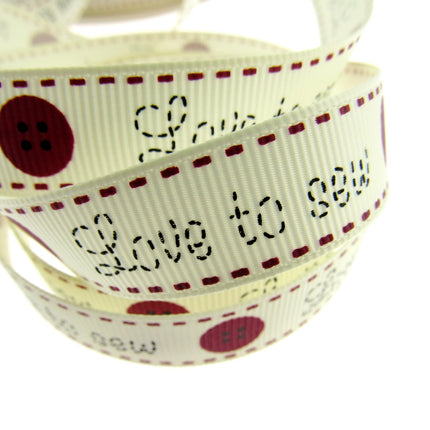 Bertie's Ivory "Love to Sew" - 16mm Wide - Grosgrain - BTB042