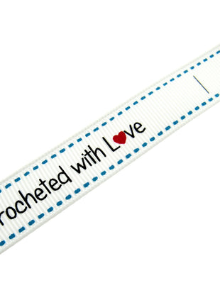 Bertie's White "Crochet With Love" - 16mm Wide - Grosgrain - BTB153