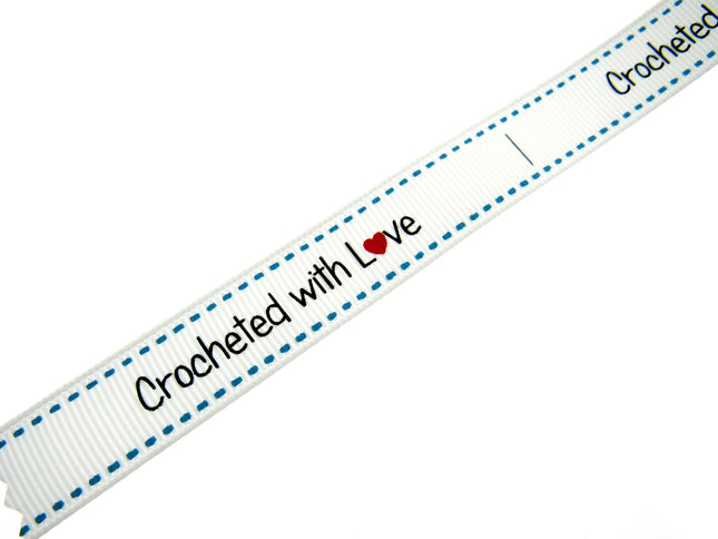 Bertie's White "Crochet With Love" - 16mm Wide - Grosgrain - BTB153