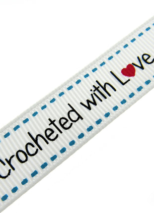 Bertie's White "Crochet With Love" - 16mm Wide - Grosgrain - BTB153