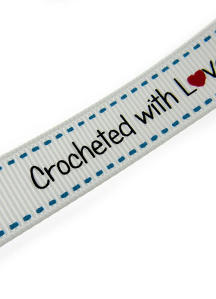 Bertie's White "Crochet With Love" - 16mm Wide - Grosgrain - BTB153
