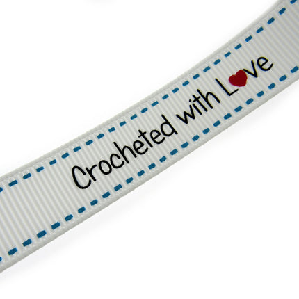 Bertie's White "Crochet With Love" - 16mm Wide - Grosgrain - BTB153