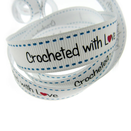 Bertie's White "Crochet With Love" - 16mm Wide - Grosgrain - BTB153