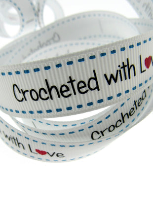Bertie's White "Crochet With Love" - 16mm Wide - Grosgrain - BTB153