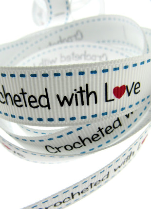 Bertie's White "Crochet With Love" - 16mm Wide - Grosgrain - BTB153
