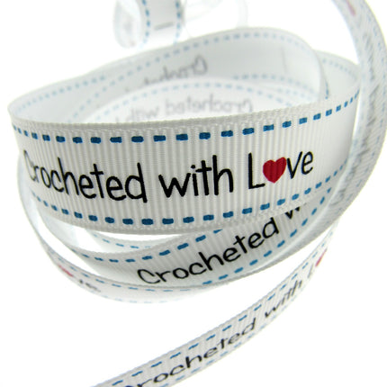 Bertie's White "Crochet With Love" - 16mm Wide - Grosgrain - BTB153