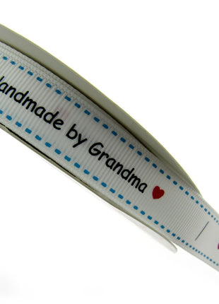 Bertie's White "Hand Made By Grandma" - 16mm Wide - Grosgrain - BTB157 - ThreadandTrimmings