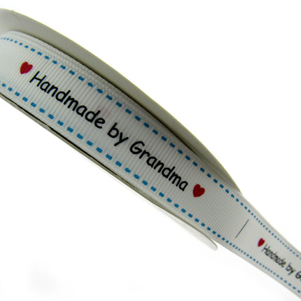 Bertie's White "Hand Made By Grandma" - 16mm Wide - Grosgrain - BTB157 - ThreadandTrimmings