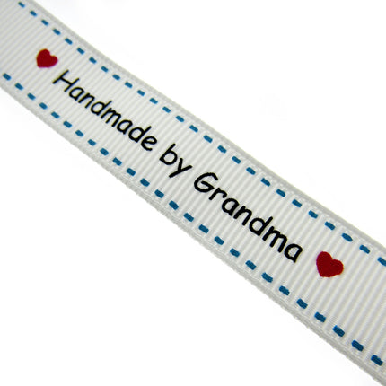 Bertie's White "Hand Made By Grandma" - 16mm Wide - Grosgrain - BTB157 - ThreadandTrimmings