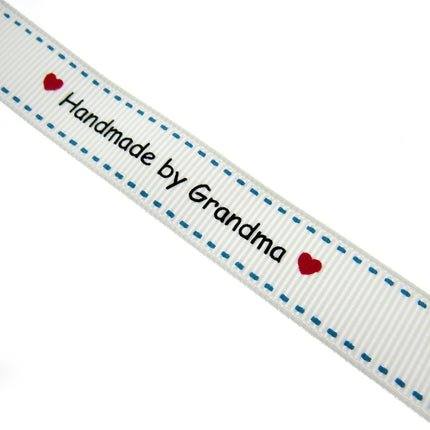 Bertie's White "Hand Made By Grandma" - 16mm Wide - Grosgrain - BTB157 - ThreadandTrimmings