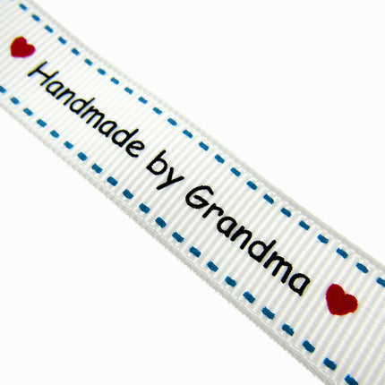 Bertie's White "Hand Made By Grandma" - 16mm Wide - Grosgrain - BTB157 - ThreadandTrimmings