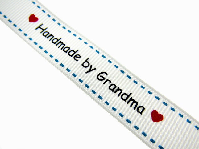 Bertie's White "Hand Made By Grandma" - 16mm Wide - Grosgrain - BTB157 - ThreadandTrimmings