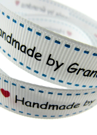 Bertie's White "Hand Made By Grandma" - 16mm Wide - Grosgrain - BTB157 - ThreadandTrimmings