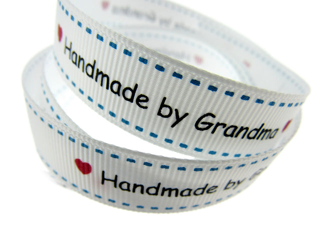 Bertie's White "Hand Made By Grandma" - 16mm Wide - Grosgrain - BTB157 - ThreadandTrimmings
