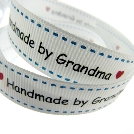 Bertie's White "Hand Made By Grandma" - 16mm Wide - Grosgrain - BTB157 - ThreadandTrimmings
