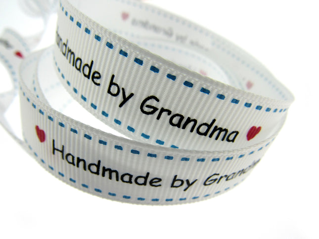 Bertie's White "Hand Made By Grandma" - 16mm Wide - Grosgrain - BTB157 - ThreadandTrimmings