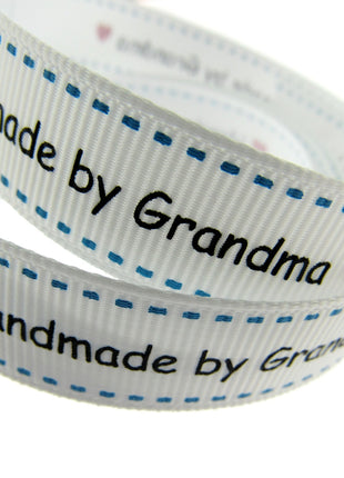 Bertie's White "Hand Made By Grandma" - 16mm Wide - Grosgrain - BTB157 - ThreadandTrimmings