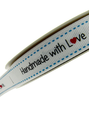 Bertie's White "Hand Made With Love" Ribbon - 16mm Wide - Grosgrain - BTB149