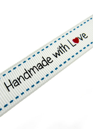 Bertie's White "Hand Made With Love" Ribbon - 16mm Wide - Grosgrain - BTB149