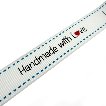 Bertie's White "Hand Made With Love" Ribbon - 16mm Wide - Grosgrain - BTB149