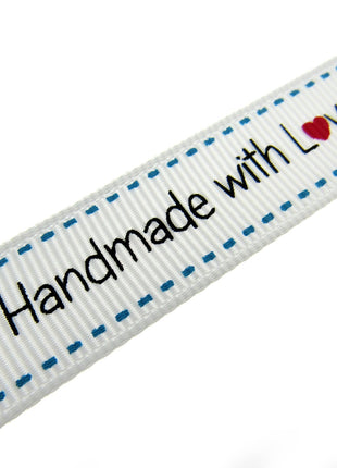 Bertie's White "Hand Made With Love" Ribbon - 16mm Wide - Grosgrain - BTB149
