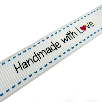 Bertie's White "Hand Made With Love" Ribbon - 16mm Wide - Grosgrain - BTB149